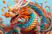 Colorful Chinese Dragon In Fantasy Shape. Generative AI