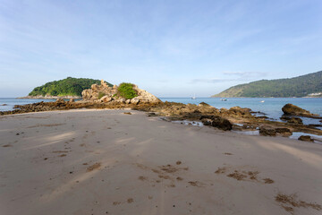 Wall Mural - Beautiful nature of the Andaman Sea and white sand beach at Patong Beach, Phuket Island, Thailand.