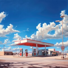 Wall Mural - Gas fuel station with clouds and blue sky. Generative ai