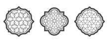 Ramadan Window With Pattern. Arabic Architecture Vector Shape In Mosque. Arabesque Arch Frame With Ornament.