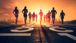 © Prasanth - Start up of runner group running on sunrise on road