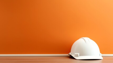 An image of white hard hat illustration on yellow background for presentation template. 