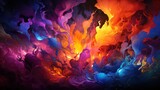 Fototapeta Do przedpokoju - A scene of colorful ideas dancing inside the human brain in an abstract painting. Vivid and dynamic colors reflect the power of creativity. Created with Generative AI