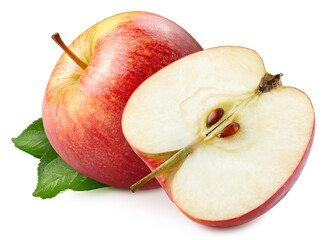 Wall Mural - Isolated red apple. Red apple fruit on white background with clipping path. As design element.