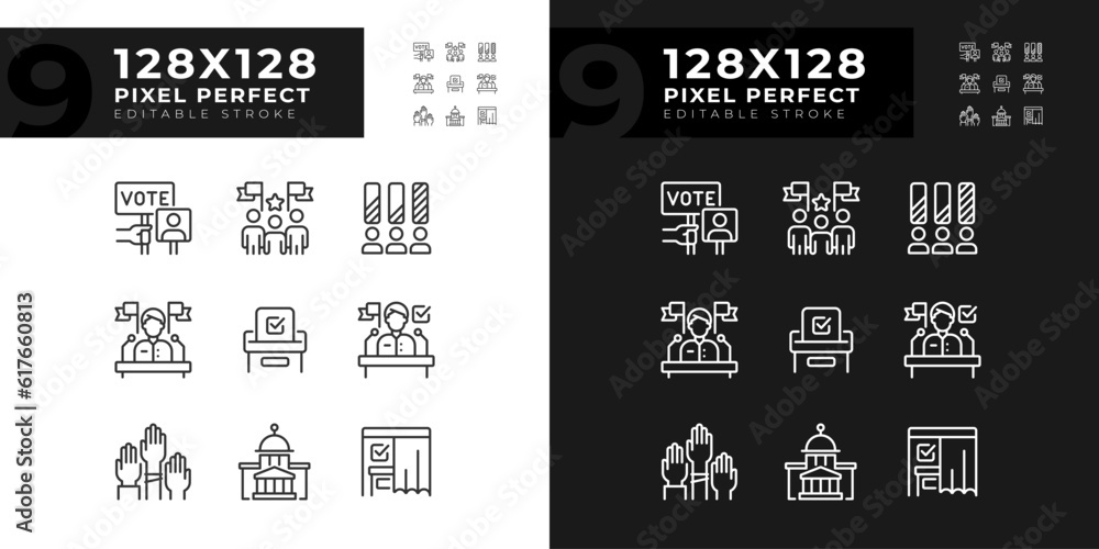 Vetor Various 2D pixel perfect set of dark and light theme icons ...