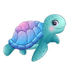 Cute sea turtle sea animal watercolor illustration