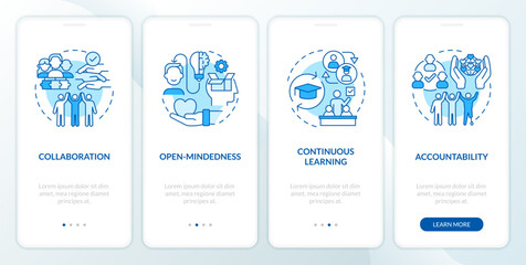Wall Mural - driving inclusion blue onboarding mobile app screen. taking action walkthrough 4 steps editable grap