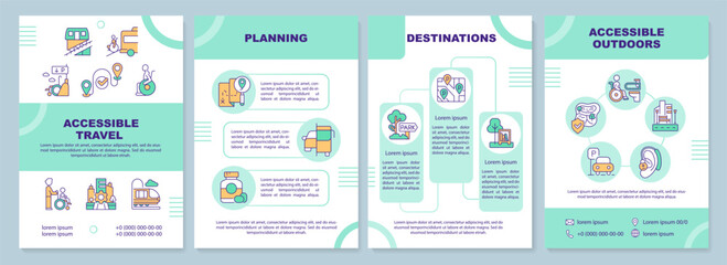 Wall Mural - accessible travel green brochure template. road trip. leaflet design with linear icons. editable 4 v