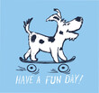 Dog on skateboard funny cool summer t-shirt print design. Poppy skater in skatepark