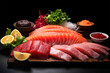 Raw and fresh salmon tuna and other sashimi fish meat