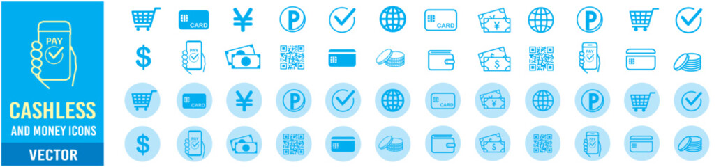 cashless and money vector icons set