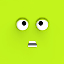 Green Face Of Cute Character. Cute Face. Stupid Face. Emotion Surprise. Square Image. Surprised Face. 3D Image. 3D Rendering.