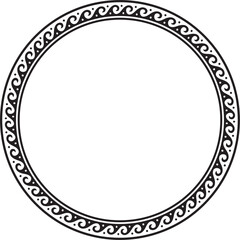 Vector round monochrome classic frame. Greek wave meander. Patterns of Greece and ancient Rome. Circle european border.