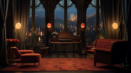 Wall Mural - Gothic style victorian mansion with vivid colours and velvet carpets and carved furnitures generative ai