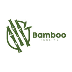 Bamboo Logo, Panda Food Green Plant Vector, Simple Minimalist Design, Illustration Element Template