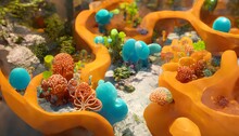 3D Miniature Diorama Gummy Hotairbaloons Underwater Stairs Giant Seaweeds And Corals 3D Rendering Octane Render Fantasy Map Interlace Extremely Detailed Lissajous 4k Unreal Engine 5 Cinematic 