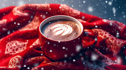 hot chocolate cup of coffee in Christmas season created with Generative AI 