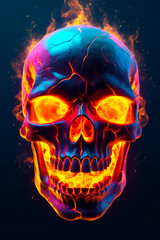 Poster - Colorful skull with glowing eyes and flamey skull's head. Generative AI.