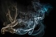 smoke flying up from the center in the dark air and against a black background