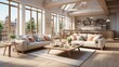 © Muzaffer Stock - Interior design of modern scandinavian apartment, living room and dining room. Created with generative AI.
