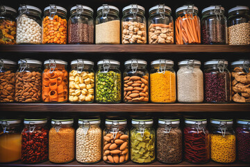 a close-up shot of an organized pantry shelves