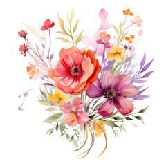 Canvas Print - Watercolor floral background. Illustration AI Generative.