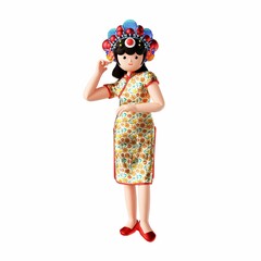 3D rendering of a cartoon illustration of a cheerful young woman in traditional Chinese clothing