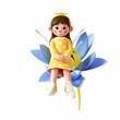 3D rendered illustration of a cheerful cartoon girl sits atop a large flower