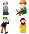Vector illustration of Muslim children praying against a white background