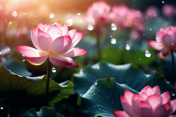 Wall Mural - beautiful lotuses in the pond, natural background