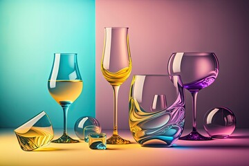 Poster - a variety of wine glasses sit on a counter top next to some stones