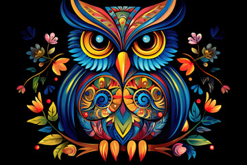 Fototapete - Colorful abstract owl painting. Bird. Animals art. Illustration, Generative AI.