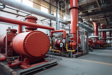 Equipment piping inside of a modern chemical refinery, neural network generated picture