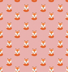 Canvas Print - Vector cute cartoon fox seamless pattern. Orange fox's head on background. Good for print, textile, fabrics, wallpaper, decoration.