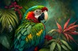 canvas print picture - tropical theme artwork oil paint macaw sloth 