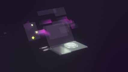 Sticker - 3D rendered animation of a futuristic touch-screen display appearing on the empty purple background