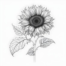 Simple Fine Line Sunflower Tattoo Design Without Leaves Stemless Flower Only White Background High Detail High Contrast 