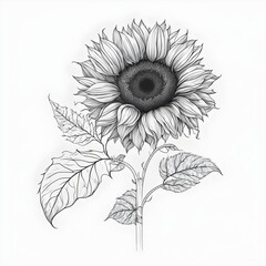 simple fine line sunflower tattoo design without leaves stemless flower only white background high detail high contrast 