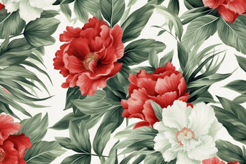 Sticker - foliage wallpaper peony flower, style watercolor