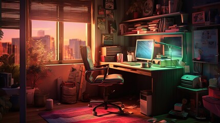 Wall Mural - a computer sitting on a desk specifically designed to hold one