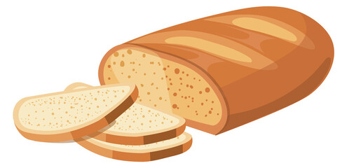 Wall Mural - White wheat bread. Cutted bakery slices cartoon icon