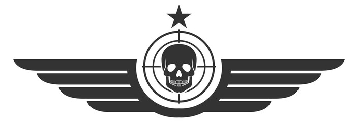 Winged army emblem with skull. Military force logo