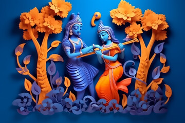 Wall Mural - Radha krishna love  paper abstract art