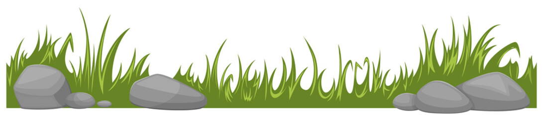 Sticker - Ground seamless border. Cartoon grass and stones