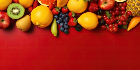 Wall Mural - AI Generated. AI Generative. Healthy eco organic vegan fruits decoration canvas background with copy space. Marketing eco promotion design. Graphic Art