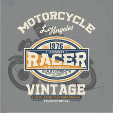 Vintage Concept Tee Print Design With Motorcycle Drawing As Vector