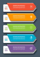 Wall Mural - Infographic arrows. Business template with 5 steps, options, parts. Can be used for diagram, chart, web design. Vector illustration.