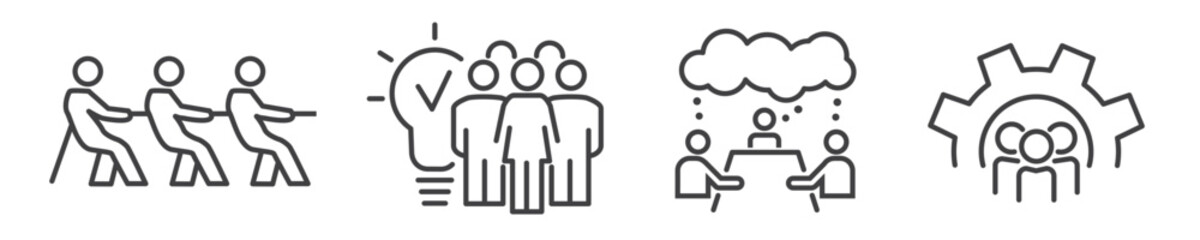 Wall Mural - Teamwork, Teamspirit and business partnership vector line icons - thin line icon collection on white background