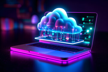 Cloud data storage, cloud computing and data transfer concept. AI generated