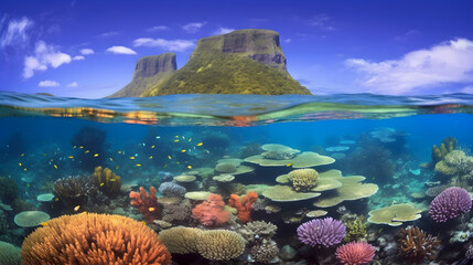 Coral reef in the underwater world. Marine life. Sea creatures. AI generated